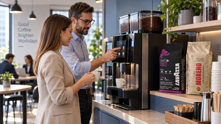 Офис кафе машина на зърна с Lavazza Gusto Forte и Moreno Vending